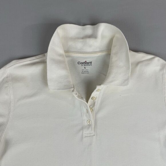Carhartt For Women Short Sleeve Polo Shirt Size Large Ivory Cotton Golf Preppy - Picture 16 of 16